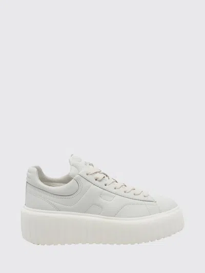 Hogan H-stripes Smooth Calfskin Platform Trainers With Embossed Logo In Gray