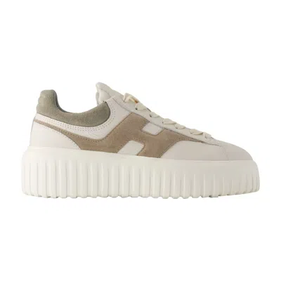 Hogan Low-top Nappa Leather Sneakers With Suede Detail In Neutral