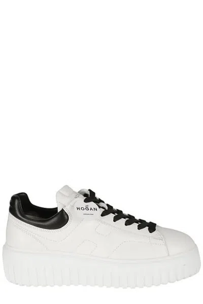 Hogan H-stripes Smooth Leather Sneakers With Side H Logo In White