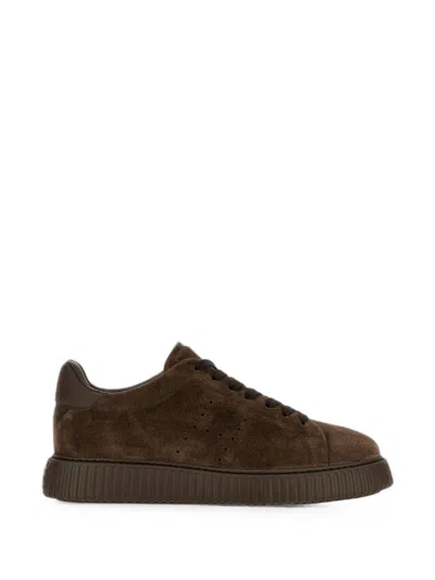 Hogan Brown Suede Low-top Sneakers With Perforated Detailing