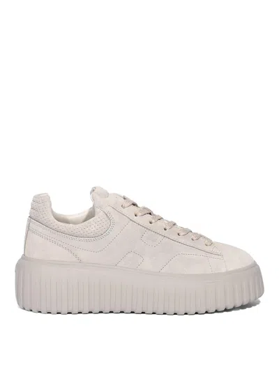 Hogan H-stripes Sneakers In Gray Suede