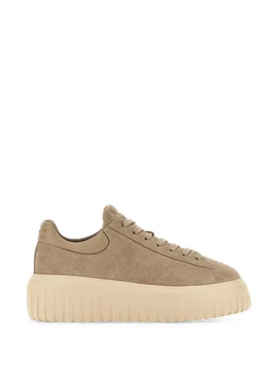 Hogan H-stripes Leather Sneakers In Brown