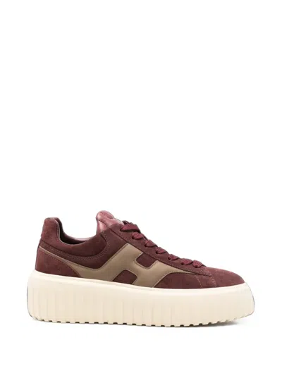 Hogan H-stripes Suede Platform Sneakers In Burgundy