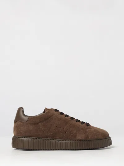Hogan H-stripes Suede Sneakers With Perforated H Logo In Brown