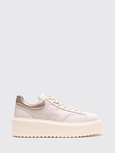 Hogan H-stripes Two-tone Smooth And Laminated Leather Platform Trainers In Neutral