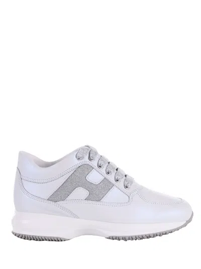 Hogan Sneakers Interactive In Pelle Bianca E Dettagli Argento In Bianco Perlato