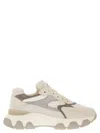 Hogan Urban Luxe Leather And Fabric Sneakers With Memory Foam Comfort In White/beige