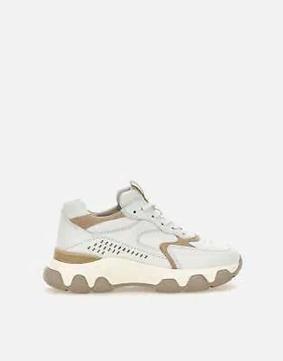 Pre-owned Hogan Hyperactive White And Sand Leather Sneakers 100% Original