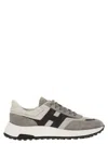 Hogan Round Toe Rubber Sole Panelled Design Sneakers In Grey/blue