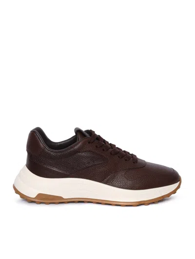 Hogan Hyperlight Lace-up + Stamp Sneaker In Brown