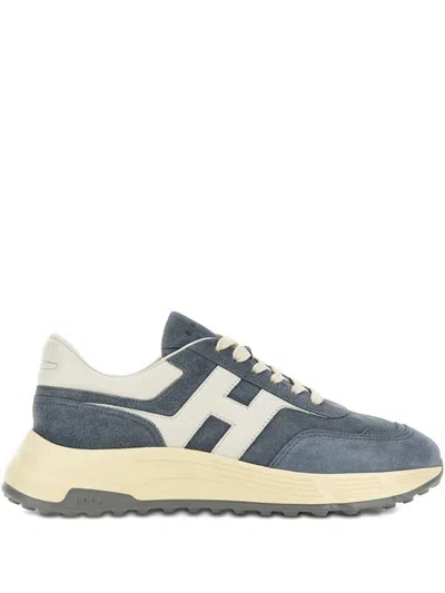 Hogan Hyperlight Allacciato H Sneakers In Blue Denim In Gray