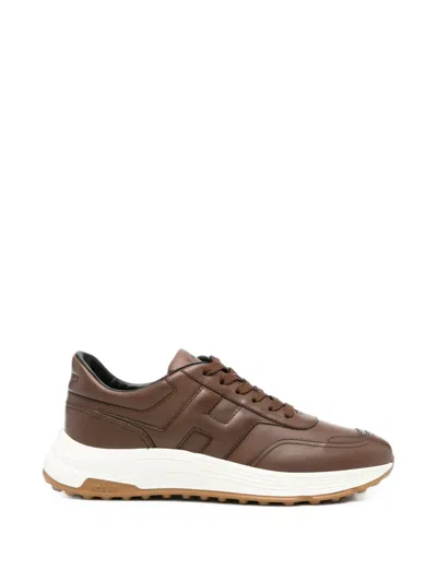 Hogan Hyperlight Logo-patch Leather Sneakers In Brown