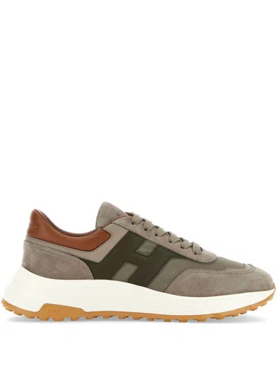 Hogan Sporty Sneakers With Suede And Mesh Accents In Grey