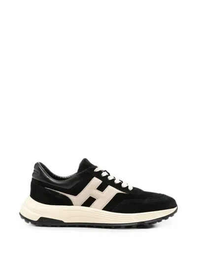 Hogan Sporty Black Sneakers With Cream Accents And Textured Sole
