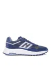 Hogan Low Top Leather Sneakers With Mesh Inserts In Azul