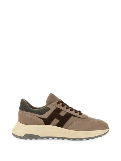 Hogan Sneakers Rubber Sole Suede Panels Design In Brown