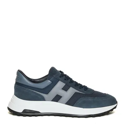Hogan Hyperlight Suede And Fabric Blue Sneakers In Grey