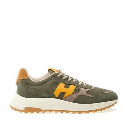 Hogan Hyperlight Suede Green H Yellow Sneakers In Neutrals