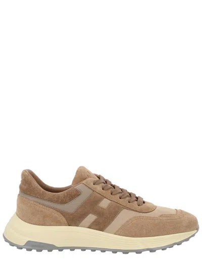 Hogan Hyperlight Tonal Suede Overlays Calfskin Sneakers In Brown