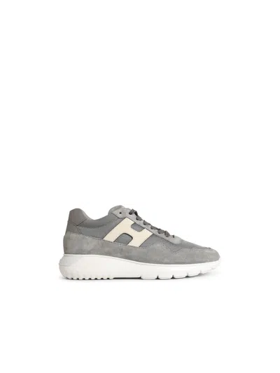 Hogan 'interactive 3' Grey Suede Blend Sneakers In Gray