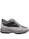 Hogan Interactive Allacciato Metallic-panel Suede Sneakers In Gray