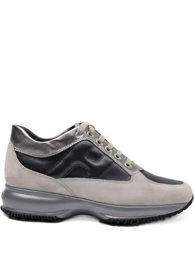 Hogan Interactive Allacciato Metallic-panel Suede Sneakers In Gray
