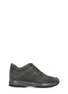 Hogan Interactive Grey Suede Sneakers In Green