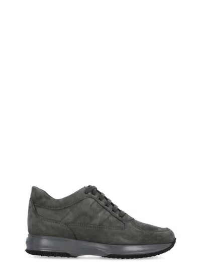 Hogan Interactive Grey Suede Sneakers In Green
