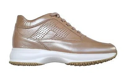 Pre-owned Hogan Interactive H Perforated Women's Shoes Hxw00n00e30mw7m024 Beige Leather