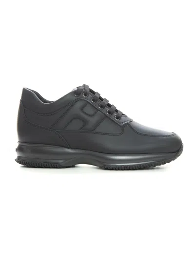 Hogan Interactive  Leather Sneakers With Laces In Black