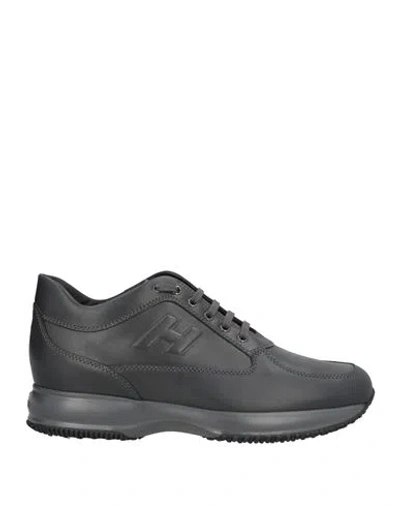 Hogan Interactive Man Sneakers Charcoal Size 9 Leather In Black