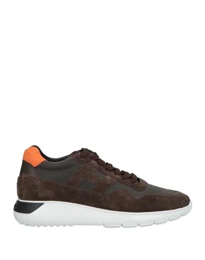 Hogan Interactive Man Sneakers Dark Brown Size 9 Textile Fibers, Leather