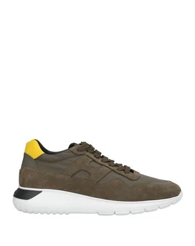 Hogan Interactive Man Sneakers Military Green Size 9 Textile Fibers, Leather In Brown