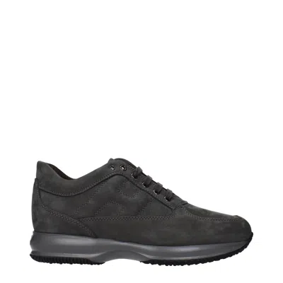 Hogan Interactive Men's Sneakers Suede Gray/taupe In Black