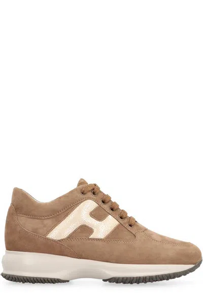 Hogan Woman Sneakers Camel Size 7.5 Leather In Beige