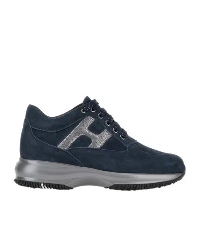 Hogan Interactive Round Toe Lace-up Sneakers In Black