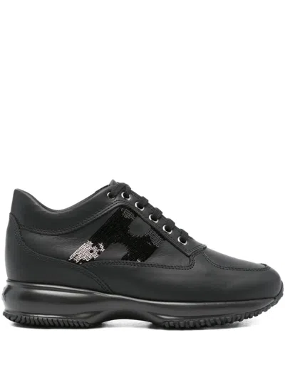 HOGAN HOGAN INTERACTIVE SEQUIN-PANEL LEATHER SNEAKERS