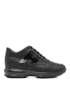 Hogan Black Suede And Patent Leather Interactive Sneakers In Black