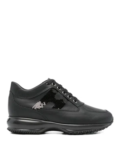 HOGAN INTERACTIVE SEQUIN-PANEL LEATHER SNEAKERS