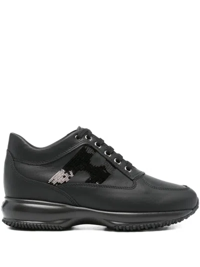 HOGAN INTERACTIVE SEQUIN-PANEL LEATHER TRAINERS