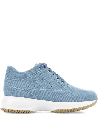 Hogan Light Blue Denim Sneakers In Animal Print