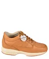 Hogan Pierced H Interactive Leather Sneakers In Brown