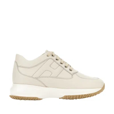 Hogan Interactive Sneakers With Unique Leather In Neutral