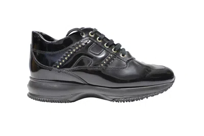 Hogan Interactive Studded Sneakers In Black Patent Leather