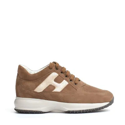Hogan Interactive Suede Beaver Sneakers In Brown