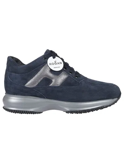 HOGAN INTERACTIVE SUEDW/METALLIC ACCENTED BLUE SNEAKERS