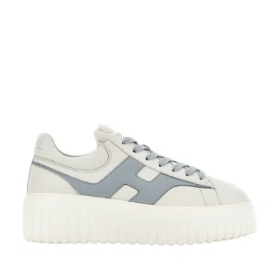 Hogan White And Light Blue Leather H Stripes Sneakers In Multicolor