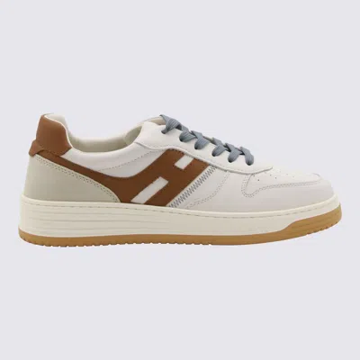 HOGAN HOGAN IVORY AND BROWN LEATHER H630 SNEAKERS
