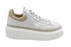 Hogan Ivory Brown Lace-up Sneakers With Textured Sole In White