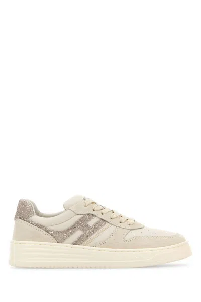 Hogan Ivory Leather And Suede H630 Sneakers In Gold